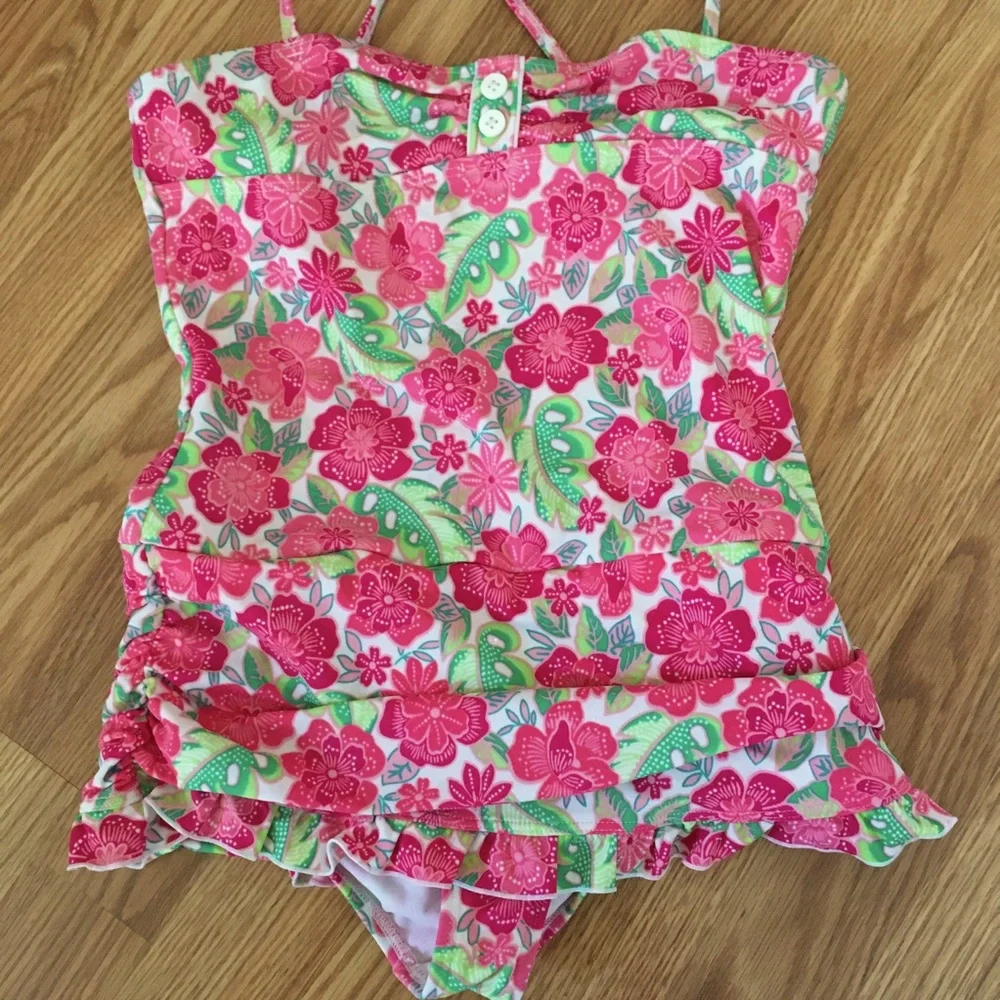 Lands End One piece Pink Floral Swimsuit‎ size 12